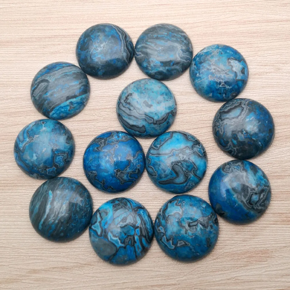 Модные бусины из натурального камня 12 шт. 25 мм круглые синие Агаты кабошон для