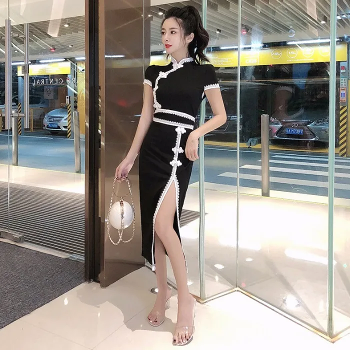 

Women Retro Elegant Slim Qipao Chinese Traditional Cheongsam Nightclub Sexy Bodycon Qi Pao Vintage Princess Party Evening Dress