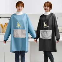 1 pcs apron elk print brief adult water and oil proof apron kitchen restaurant long sleeves cooking bib aprons with pocket