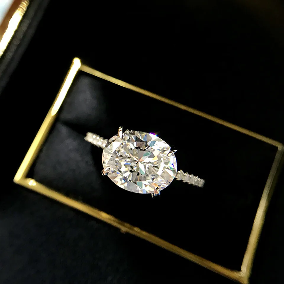 

100% 925 sterling silver Simulation diamond rings for women Classic Oval 8*10mm 3 carat Radiant Cut wedding engagement jewelry
