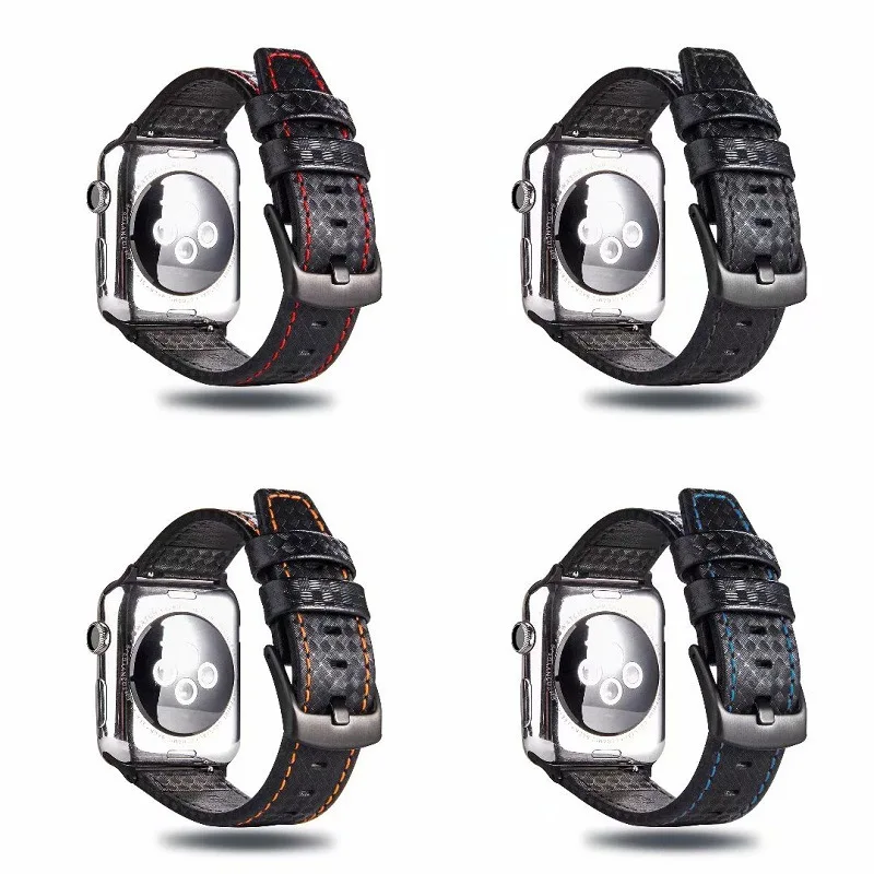 Ремешок из натуральной кожи углеродного волокна для Apple Watch Series 6 SE 5 4 сменный