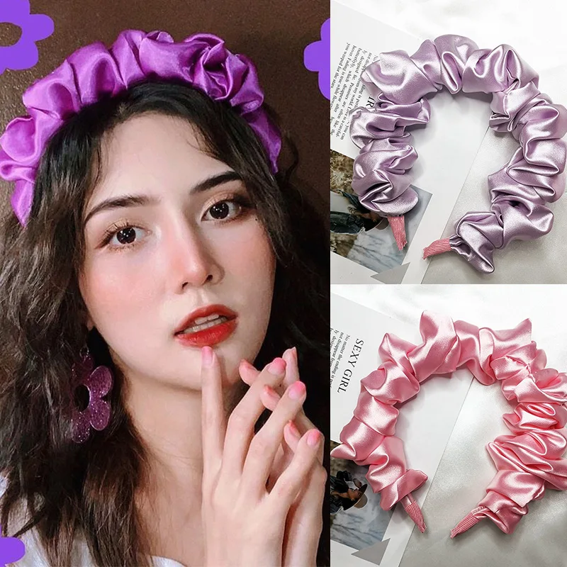 

Imitation Silk Ruched Headband Head Bezel Lady Simple Solid Color Hairband Wrinkled Hair Hoop Bandana Headbands for Women