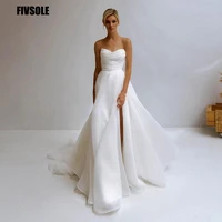 fivsole strapless wedding dresses 2021 white floor length pleat zipper back organza a line bridal gowns vestido de noiva