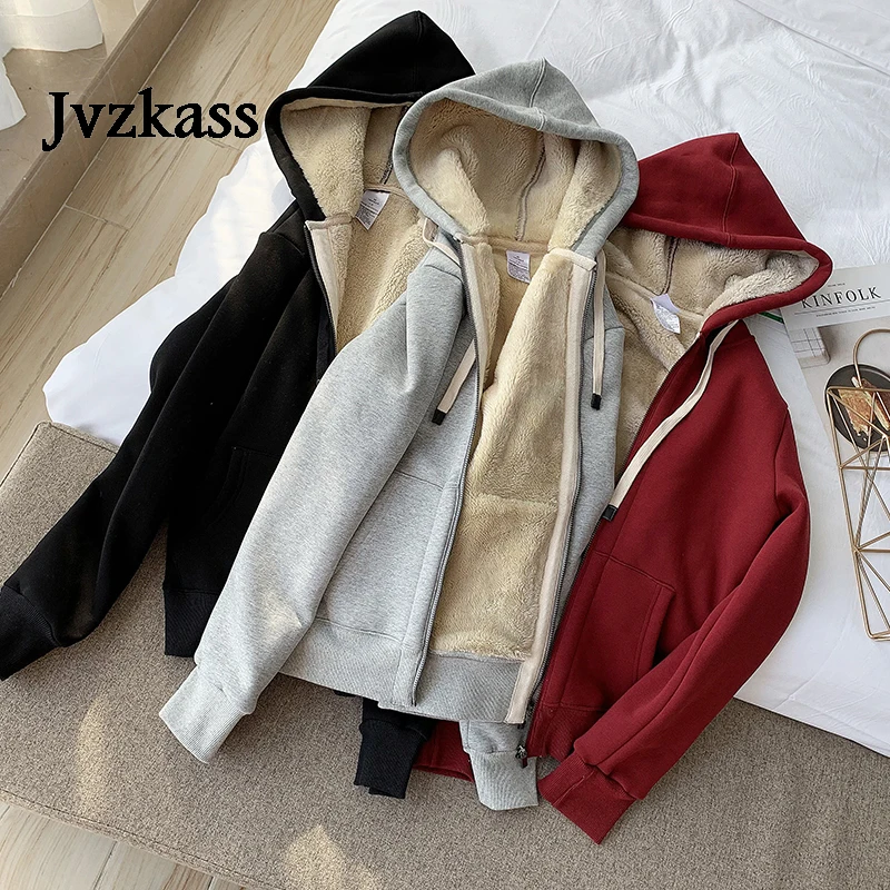 

Jvzkass 2021 new Winter plus velvet padded hooded zipper cardigan women version of large size lamb coat jacket Z52