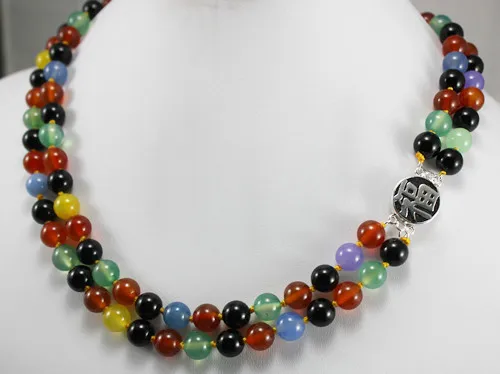 

wholesale 2rows beautiful lady's mixed color Natural jade bead with fu clap necklace 18" fashion jewelry