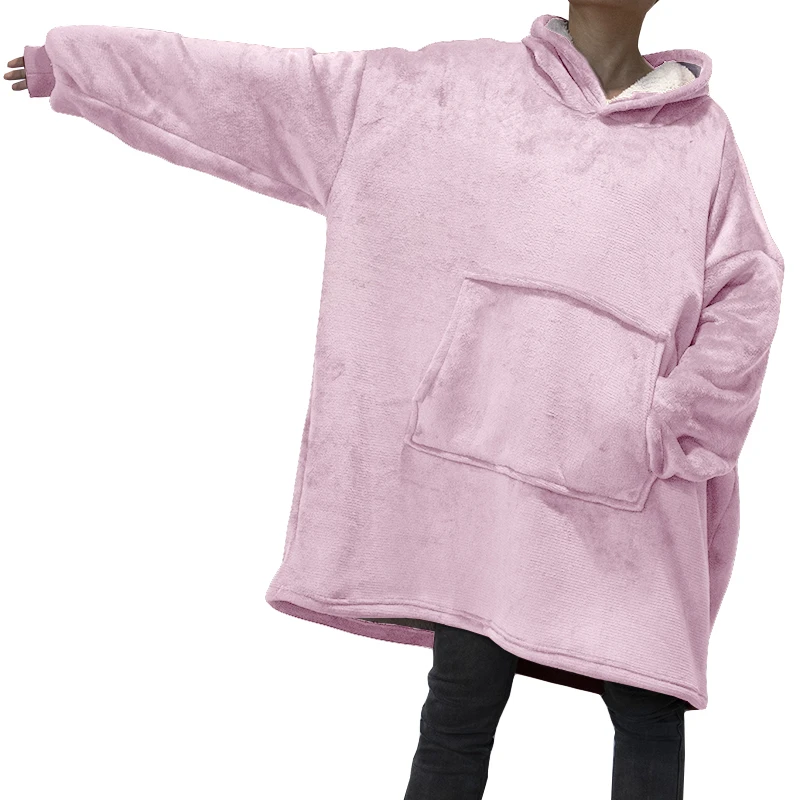 

Winter Sherpa Blanket with Sleeve Home Sofa TV Pocket Hooded Warm Thick Blankets Oversized Fleece Robe Giant Hoodies Sweatshirt