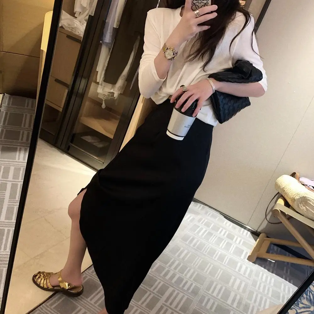 

Chohill-iFashion Store Summer Ladies Silk Satin Skirt Green Pleated Skirt Solid Color Skirts Womens Long Skirts