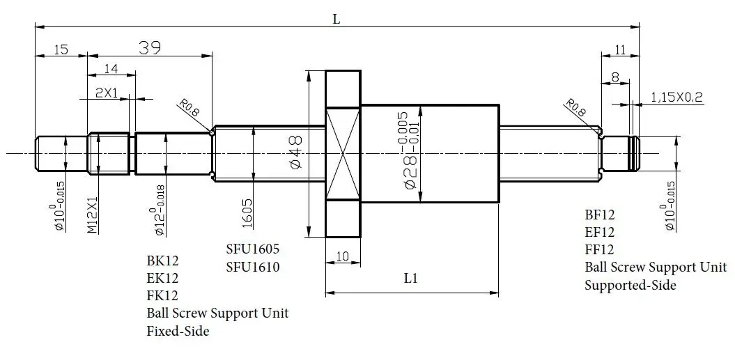 

SFU1605-300/1000/1200mm Set SFU1605 Rolled Ball Screw C7 End Machined +Nut Housing BK/BF12 End Support +RM1605 Ballscrew Coupler