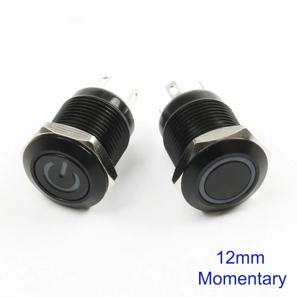 Черный кнопочный переключатель 4 контакта 12 мм водонепроницаемый светодиодный