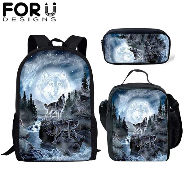 FORUDESIGNS/комплект из 3 предметов; школьные сумки с изображением волка для детей; школьные рюкзаки для девочек; рюкзак на плечо для мальчиков; детская сумка для книг; рюкзак - Цвет: CDFB0086CGK
