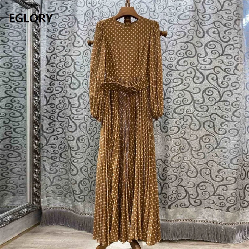 Высокое качество новинка 2019 Осеннее длинное платье для женщин с круглым вырезом