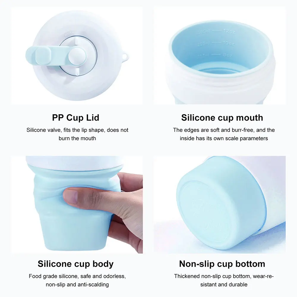 

300ml Portable Silicone Cup Outdoor Folding Cup Telescopic Drinking Collapsible Coffee Cup Multi-function Foldable Silica Mug