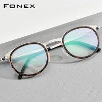 fonex acetate alloy eyeglasses frame men women vintage round myopia optical prescription glasses screwless korean eyewear f1012