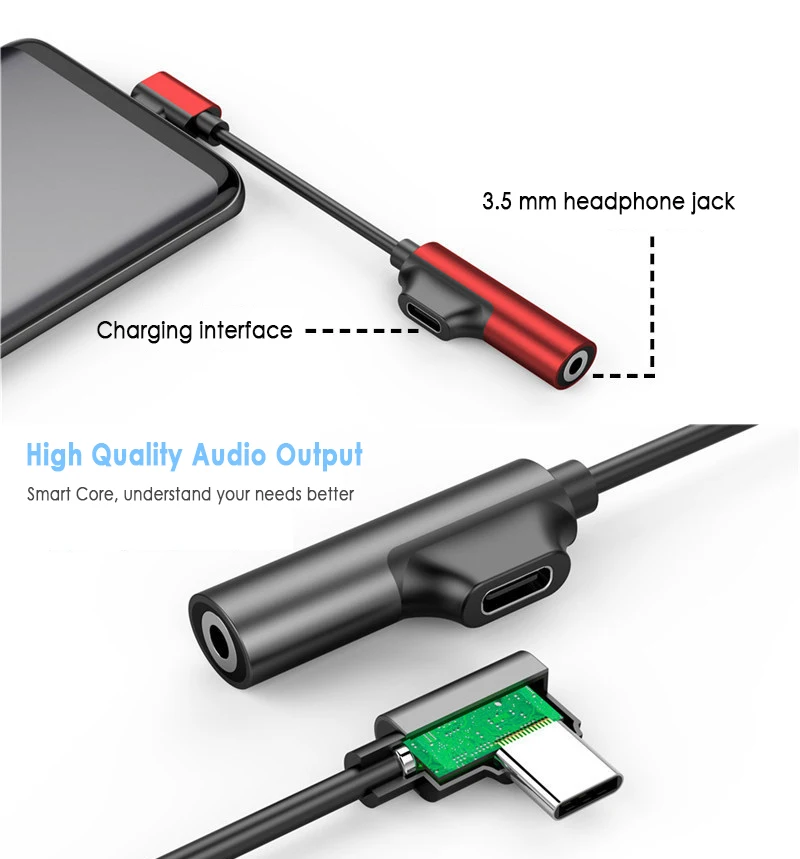 2 в 1 переходник с Type C на 3 5 мм для наушников AUX USB адаптер кабель конвертер Huawei Xiaomi