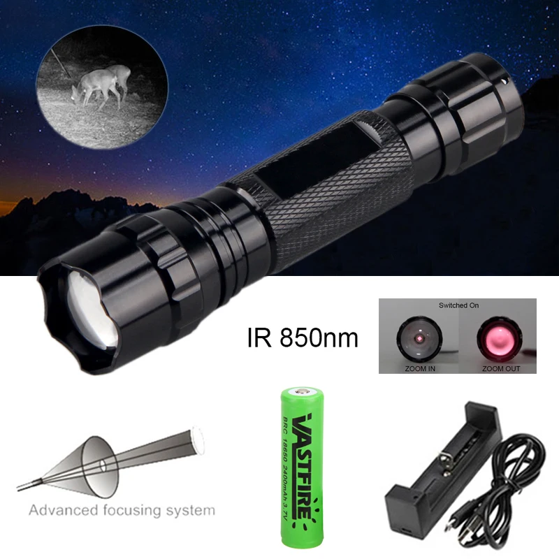 5 Вт IR850NM Профессиональный охотничий фонарь ночного видения Тактический Инфракрасный излучение ИК масштабируемый Открытый водонепроницаемый охотничий фонарь
