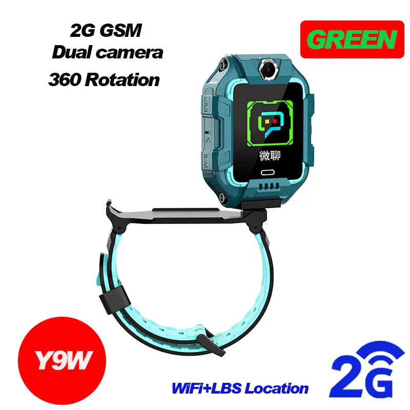 Y9W Green 696 Детские 4G LTE умные часы gps+ WiFi+ LBS расположение SIM Двойная камера вращение на 360 градусов умные часы телефон часы ремешок - Цвет: Y9W Green