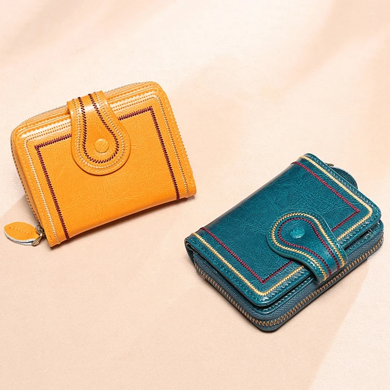 

AUAU-Ladies Leather Wallet Handmade Soft Leather Short Wallet Tassel Coin Purse Wallet Card Holder Ladies Color Wallet