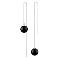 925 sterling silver earrings black bead long tassel earrings fashion popular temperament earrings for women simple ear jewelry