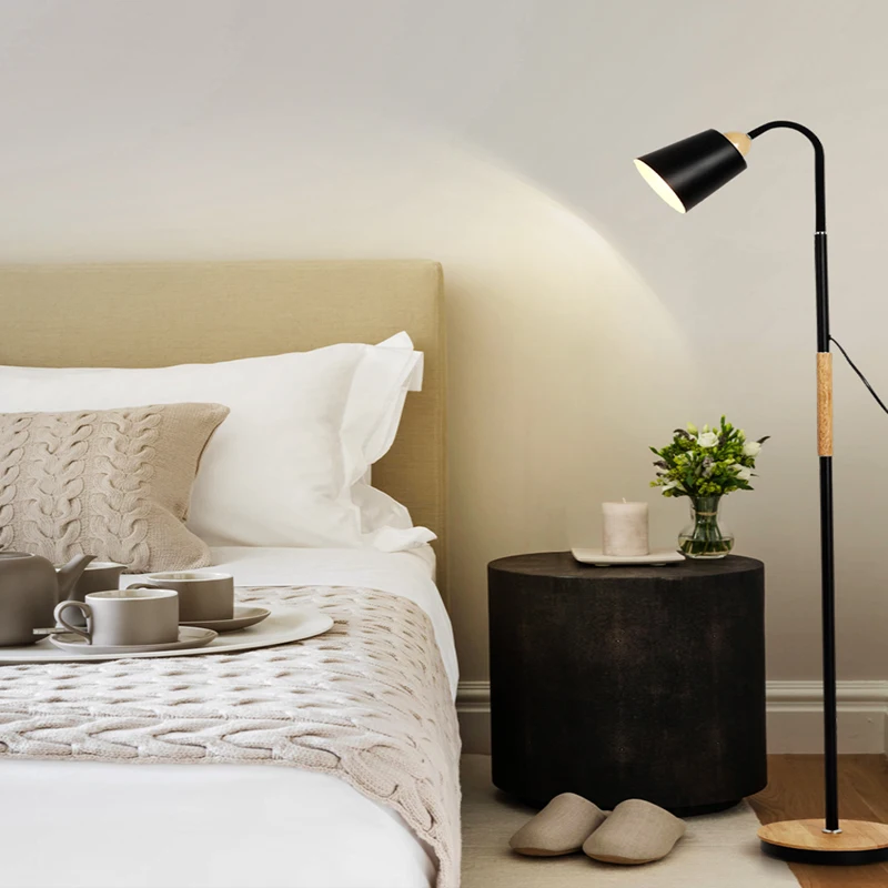 

Modern iron painted wood American Style Floor Lamps Adjustable Hotel light E27 LED AC 110V 220V for study living room bed room