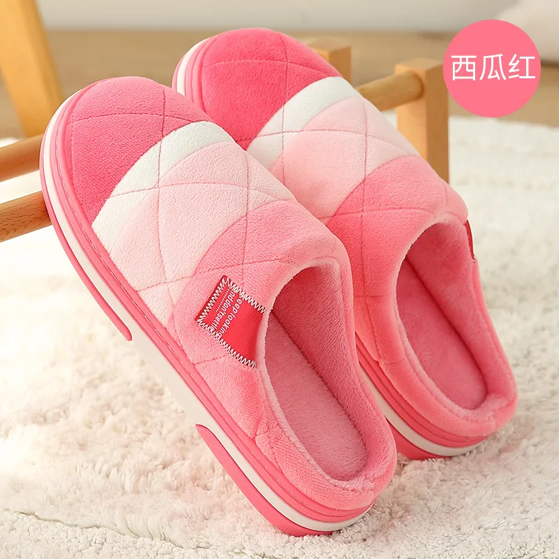 Watermenlon Red Домашние тапочки для мужчин; Зимняя мужская обувь; Schoenen Mannen Buty Meskie Sloffen Pantoffels; короткие плюшевые тапочки; Chausson; меховые тапочки для влюбленных - Цвет: Watermenlon Red