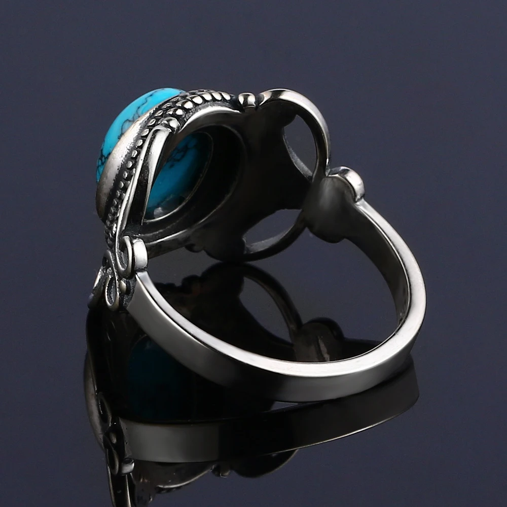 Новые Богемские Стиль 8x10 мм Овальный натуральный кольца с бирюзой Для женщин 925