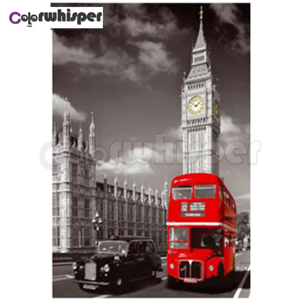 Алмазная картина полностью квадратная/круглая дрель уличная красная автобусная