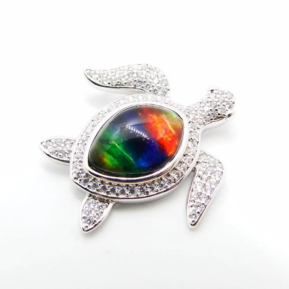 

Beautiful Ammolite Pendant in 925 Sterling Silver Natural Multi Color MOP Sea Turtal Pendant Necklace For Gift