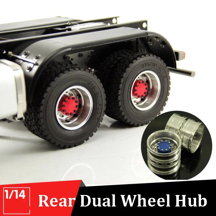 Tamiya-Llanta de Aleaci&oacute;n de aluminio para rueda trasera de Metal, ruedas de medio eje para camiones teledirigidos, 1/14-0