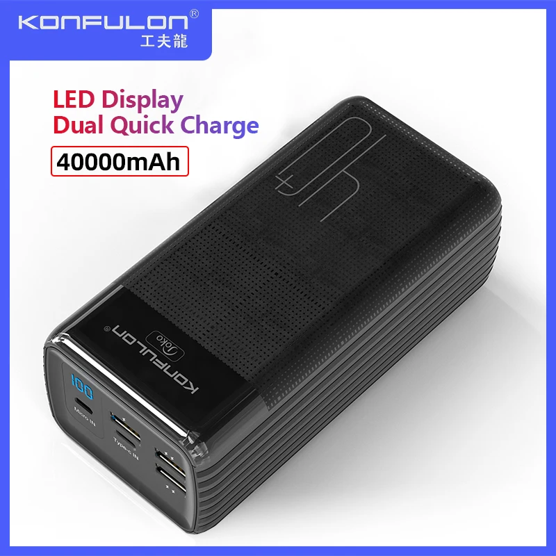 Two Way Quick Charge Power Bank LED Type C Input/Output Powerbank 40000 mah15W PD External Battery Charger For iPhone Xiaomi