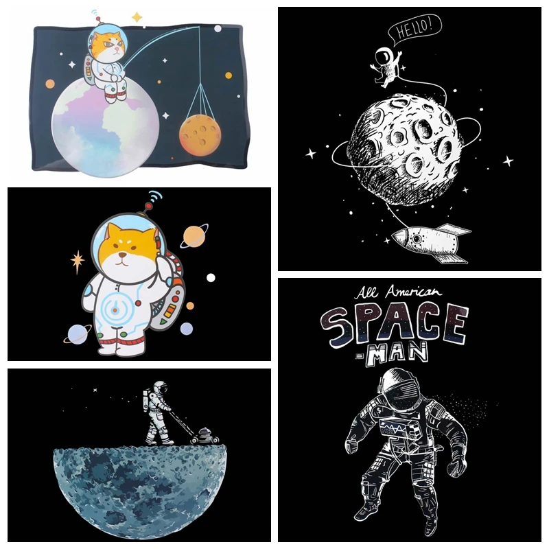 Термотрансферная ПВХ наклейка астронавт для ткани планета Тепловая виниловая