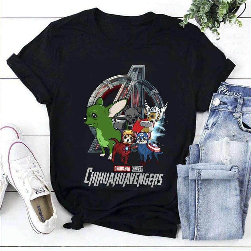 Chihuahuavengers Мстители завершающей Чихуахуа футболка Черная хлопковая Для мужчин S-3Xl