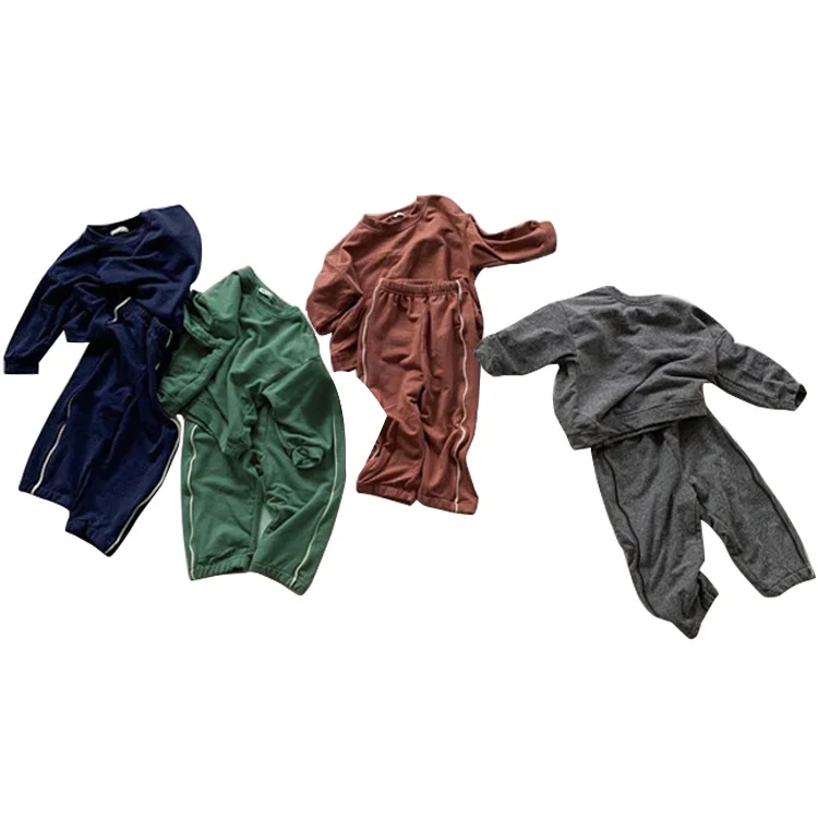 

2021 spring Korean children wear boys girls multi color stripe sports casual long sleeve sweatshirt and pant two piece sets