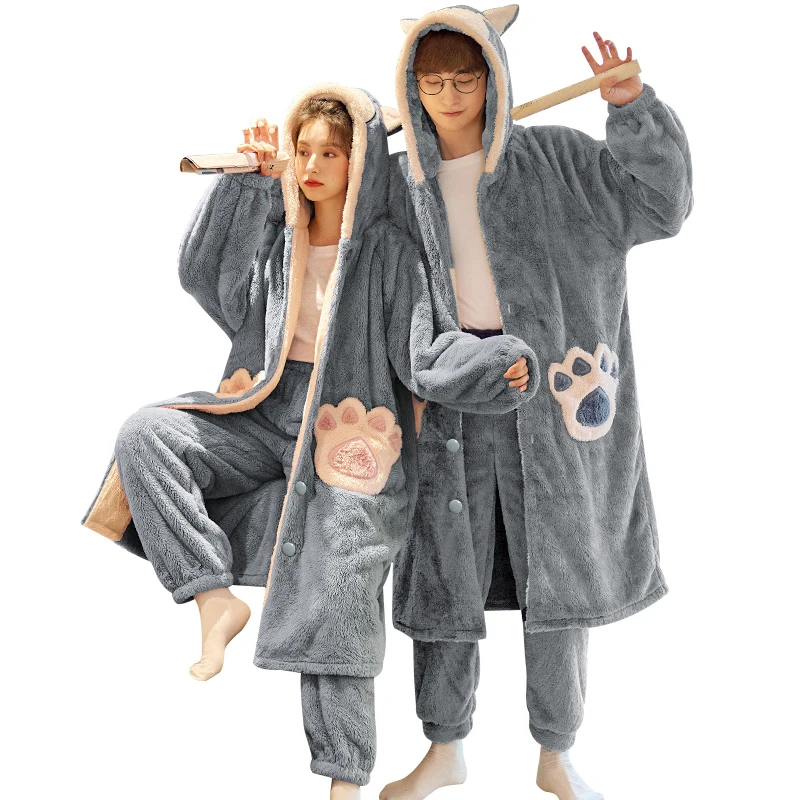 

2021 NEW Couple Size Pajamas Men's And Women's Coral Loose Leisure Flannel Robe Suit dress clothes for women stay Home