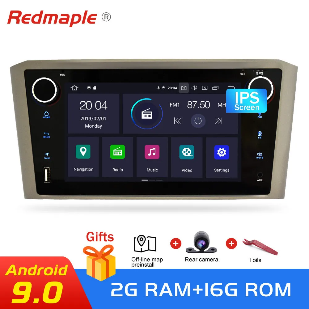 android 9.0 Android 9,0 автомобильный Радио dvd-плеер навигация для Toyota Avensis T25 2003-2008 gps стерео wifi Bluetooth мультимедиа - Цвет: android 9.0