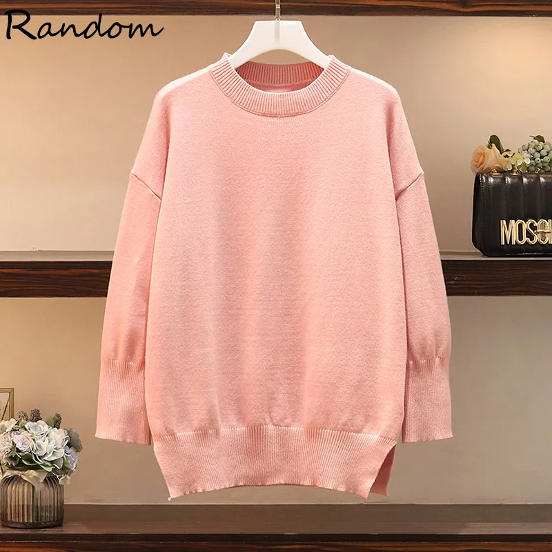 Размера плюс женский трикотажный свитер мягкий однотонный хлопковый эластичный