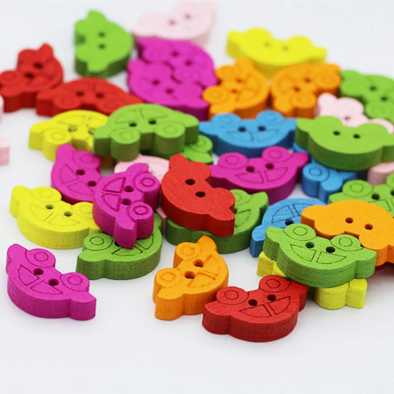 100 шт цветная мультипликационная форма автомобиля деревянные кнопки милые DIY