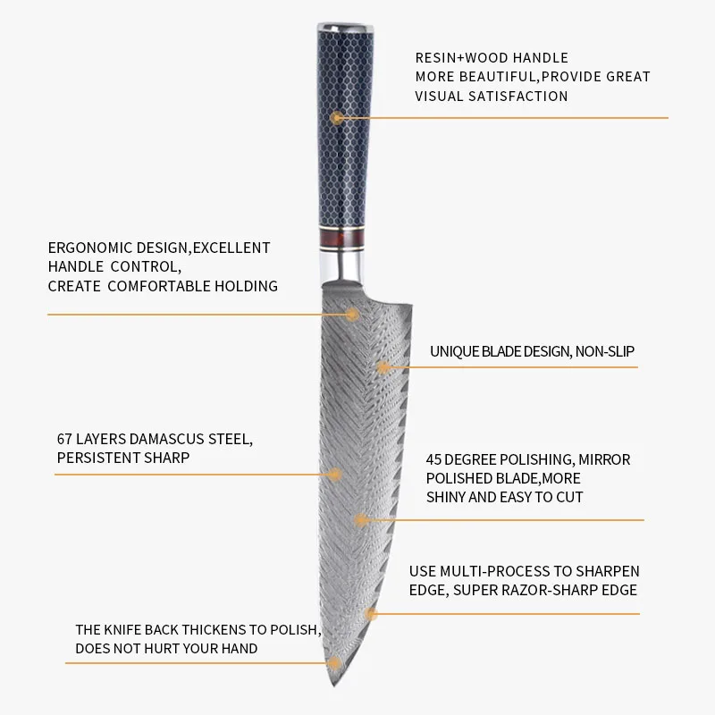 TOLIMER 67 слоев 8-дюймовый дамасский шеф-нож уникальная сотовая ручка в японском