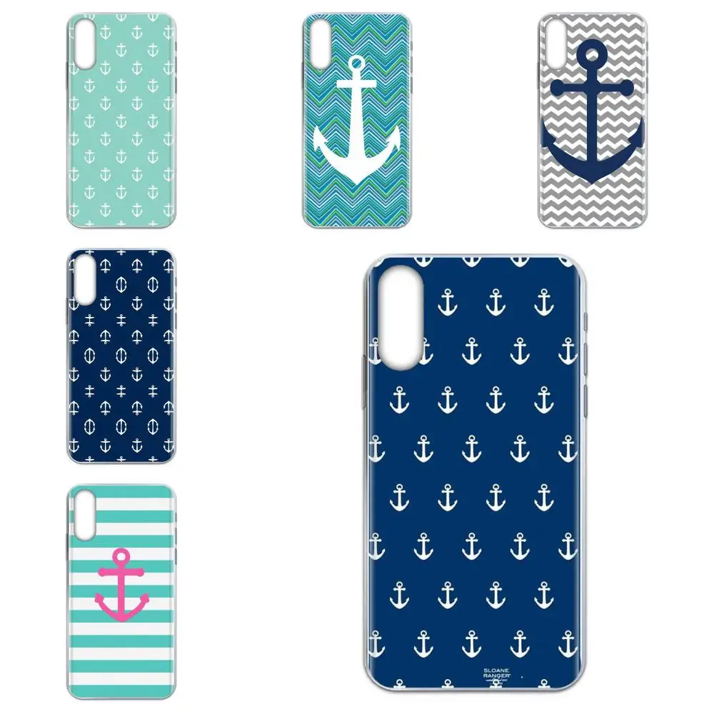 Мягкий чехол с принтом маленький бирюзовый и темно синий якорь для Samsung Galaxy Note 5 8 9