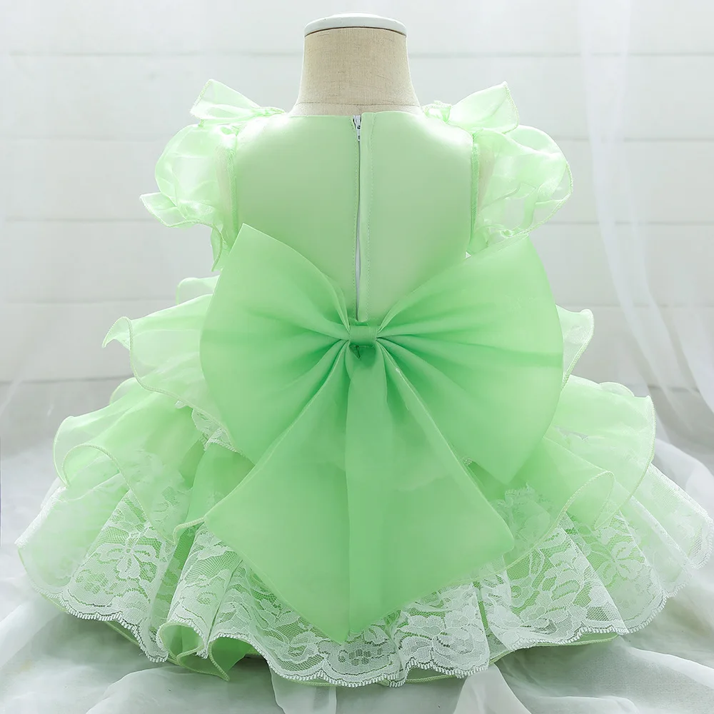 

2021 Baby Lolita Princess Ball Gown Infant 1Year Birthday Party Dresses Children Lace Bow Vestidos Flower Girl Wedding Dress