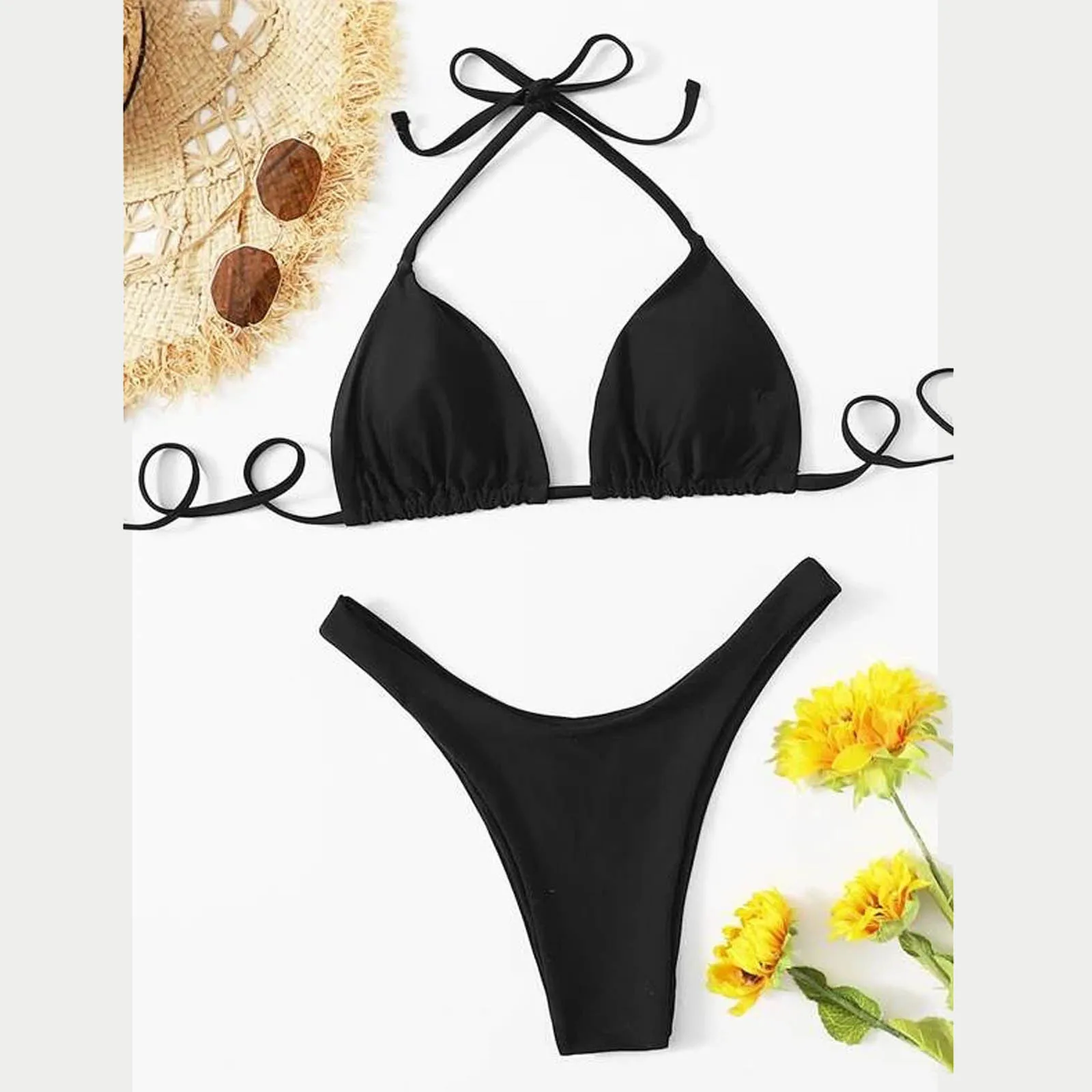 

Halter Swimwear Women Sexy Swimsuit Push Up Bikini High Waist Bathing Suit Triangle Bikinis Set Swim Beachwear Black Biquini Hot