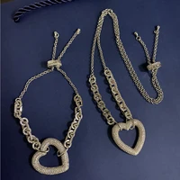 heart shaped full zircon necklace thick chain inlaid zircon love pendant summer minimalist style clavicle chain bracelet retro