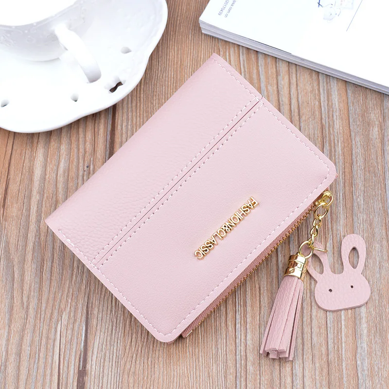 

2020 New Fashion Zip Tassel Thin Card Holder Wallet Ms. Short Student 20% Off Wallet Coin Card Holder
