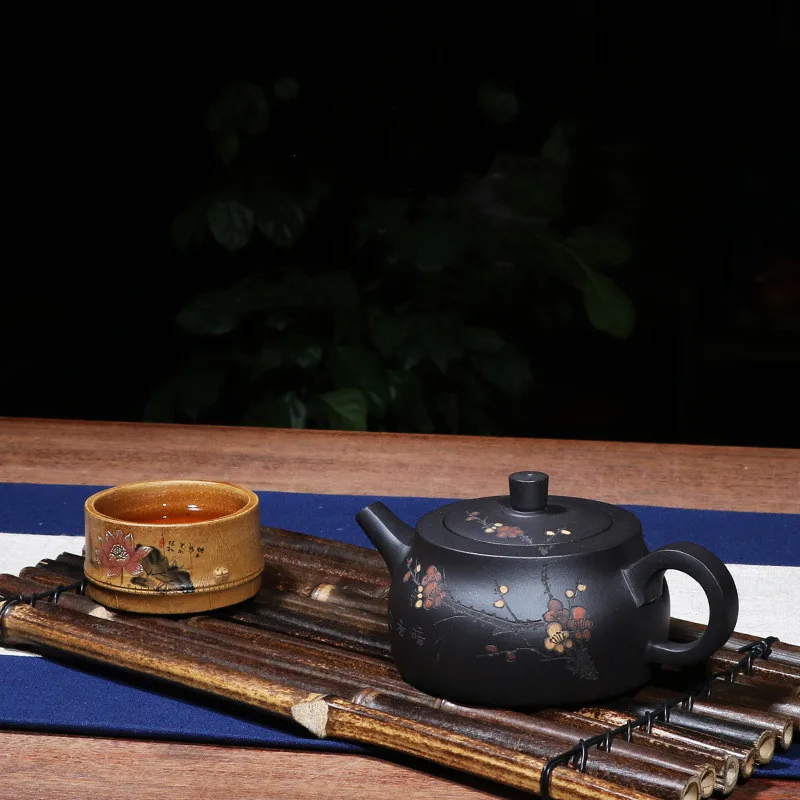 Yixing Фиолетовый Глиняный резной чайник ручной работы креативный китайский черный