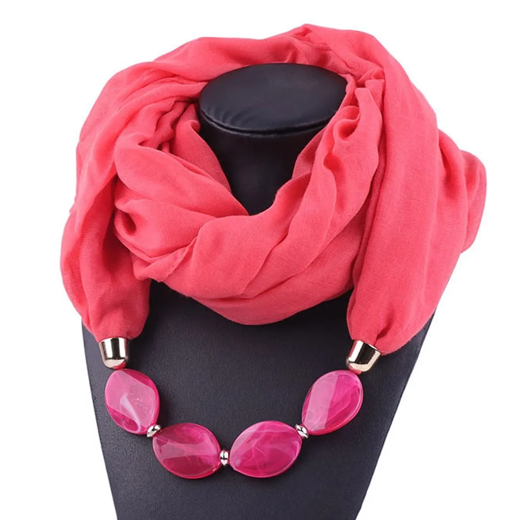 Women Fashion Solid Color Necklace Pendant Scarf Ethnic Style Soft Necklace Scarf Femme Accessories New Arrival#P15