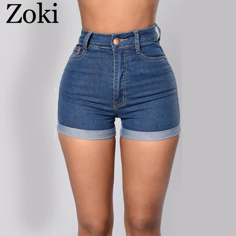 Zoki Women Denim Shorts Fashion Summer High Waist Wide-Legged Shorts Loose Blue Short Jeans Sexy Hemming Wash female Jeans