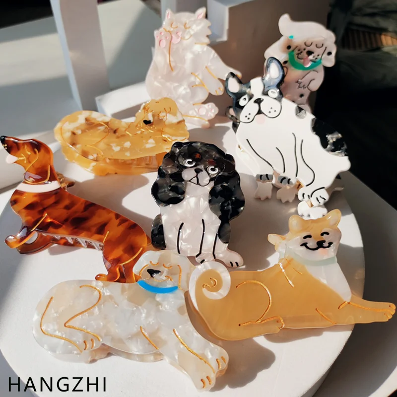 

HANGZHI INES New French Cute Animal Dog Cat Acetate Hair Clip Shark Claw Hairpin Fashion Head Accessories for Women Girls 2021