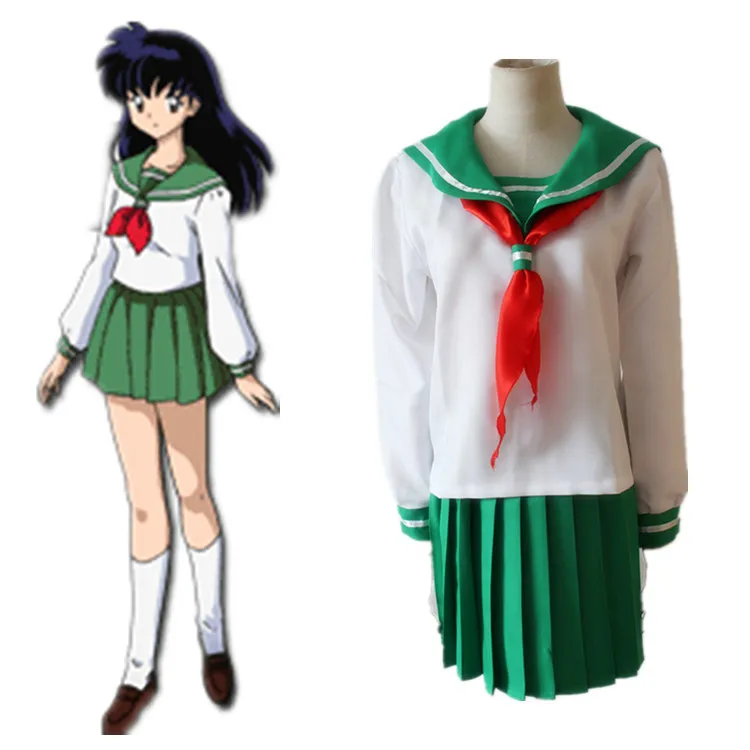 Женский костюм для косплея Kagome Higurashi школьная форма белая блузка зеленая юбка на
