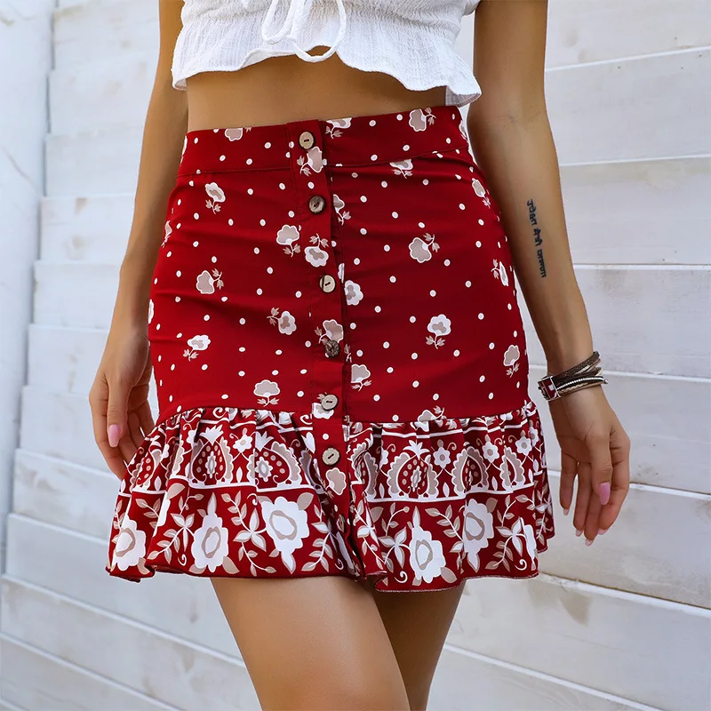 Женская пикантная красная юбка с рюшами и женские мини-юбки высокой талией
