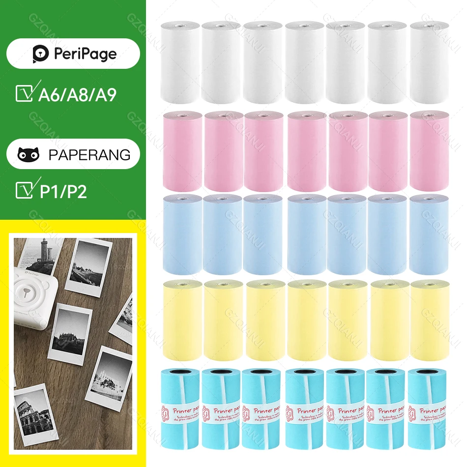 

57*30mm Thermal Printer Paper Roll White Color Notes Label Sticker for Mini Photo Printer Peripage A6 A8 Paperang P1 P2 Poooli