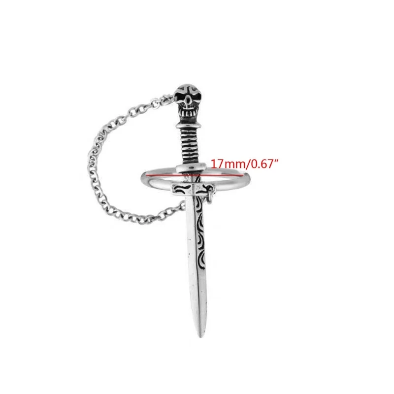 

Gothic Punk Skull Sword Movable Plug-in Finger Ring Medieval Knight Dagger Chain Ring Band Vintage Statement Jewelry